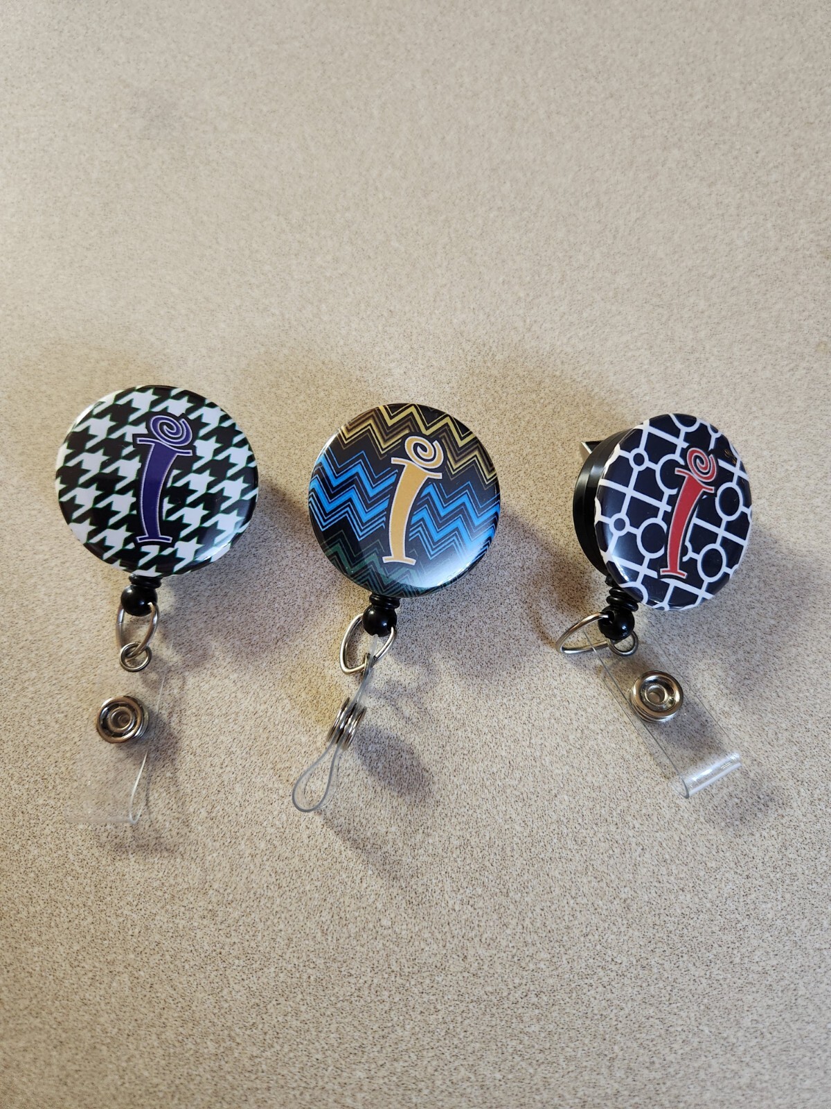 Lot of 3 Initial Badge Reel -  Personalized Retractable Badge Holder, I