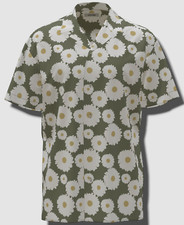 60 Jack Jones Men's Green Jorflowerpow Short-Sleeve Button-Up Shirt Size S