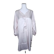 Vintage 80s Satin Long Sleeve Floral Sleepshirt Womens Size 2XL Pink