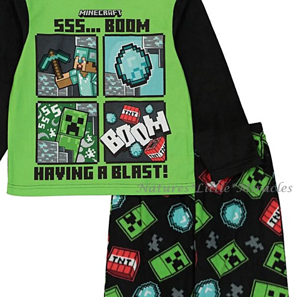 MINECRAFT Pijama Niños Talla 6 8 10 Creeper Zombie TNT Manga Larga Vellón Invierno  Foto 2 de 2