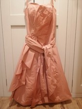 Beautiful Salmon Prom Wedding Evening Dress Stripe less Designer Size 8 Belt #6