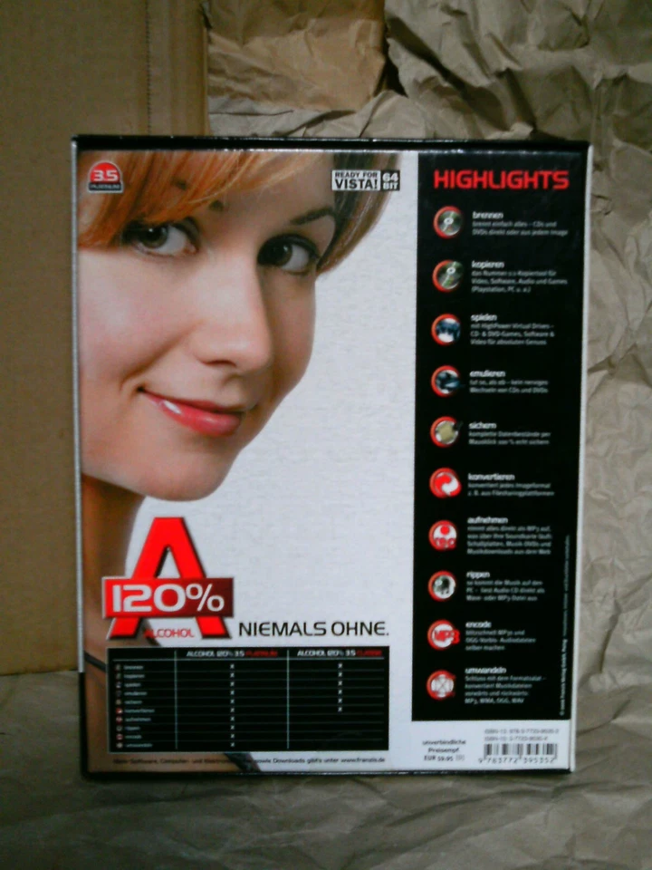Rarität: Alkohol 120% 3.5 Platinum Vista/64-Bit Software, mit Kaufbon, gebraucht - Bild 2 von 4