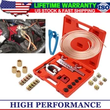 25ft 3/16 Copper Coated Brake Line Flaring Tool Tube Bender & 20 Fittings Nuts