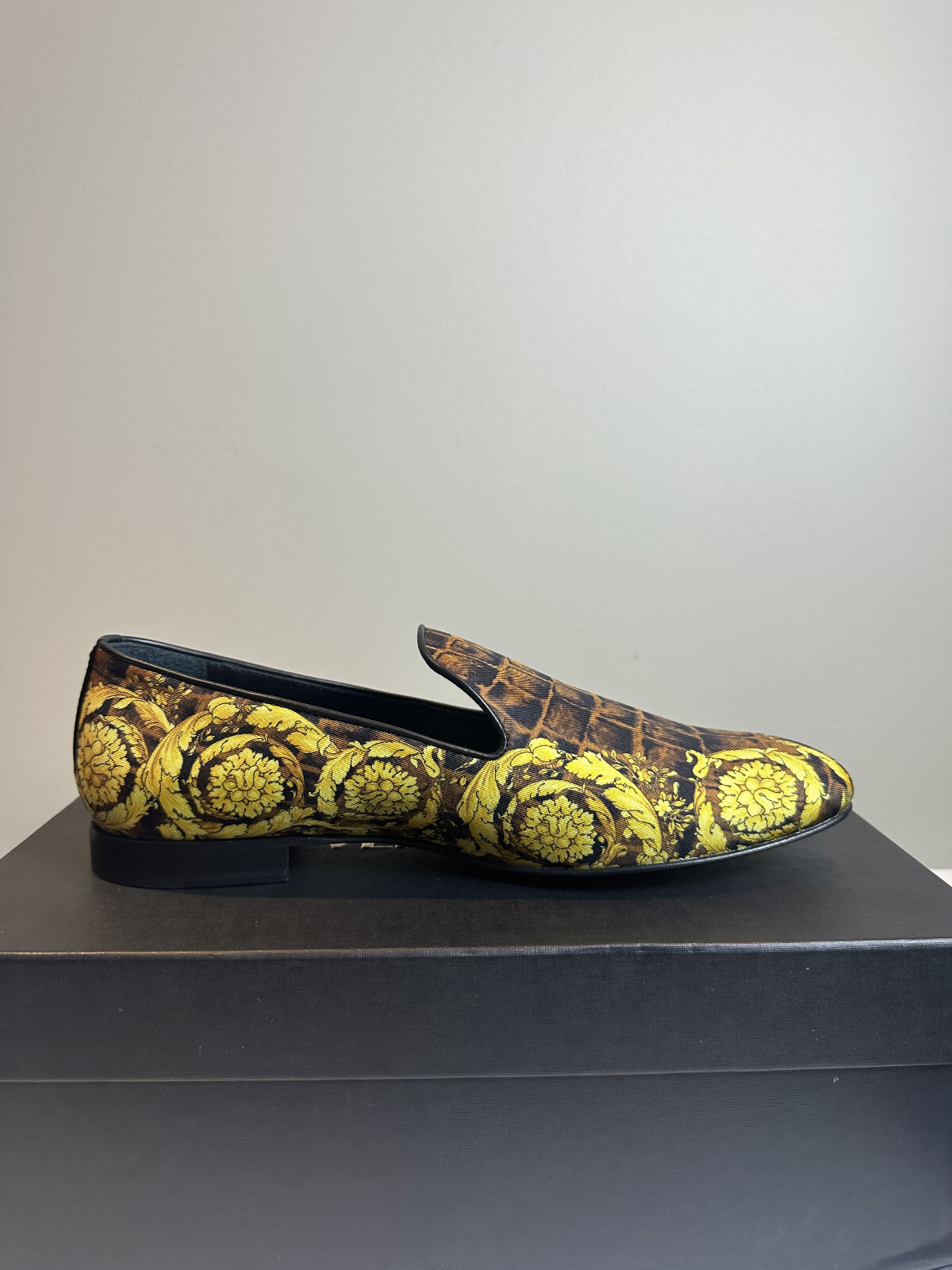 PANTOFOLA D’ORO Versace Pantofole Stampa Barocca Uomo 41.5 8.5US Caramello+Nero+Oro