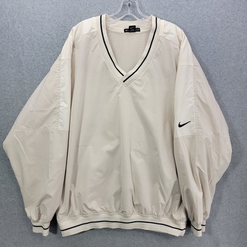 Vintage NIKE Pullover Men XL Beige V Neck Windbreaker Swoosh Check Y2K Golf