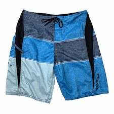 O NEILL Board Shorts Men s Size 34 Swim Trunks Multi Blue Navy Graphic EUC