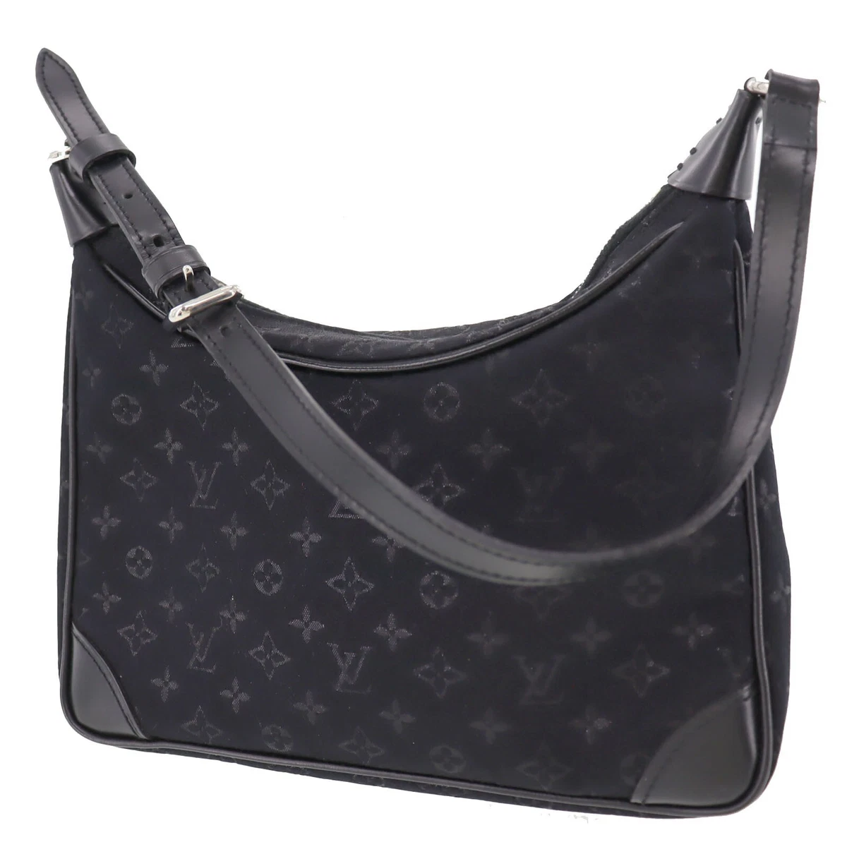 LOUIS VUITTON LV Used HandBag Little Boulogne Black Monogram Satin #AG984 W