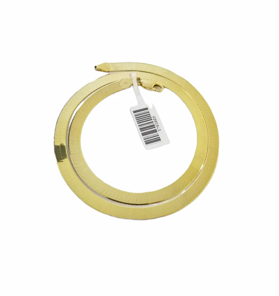 Collar de cadena de hueso de arenque de oro amarillo real de 10 quilates 24" 5 mm pulgadas bloqueo de langosta Foto 2 de 4