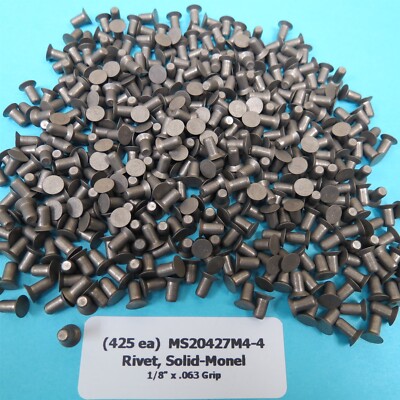 425 Aircraft Standard MS20427M4-4 Monel 1/8  Countersunk Rivets .063 Grip