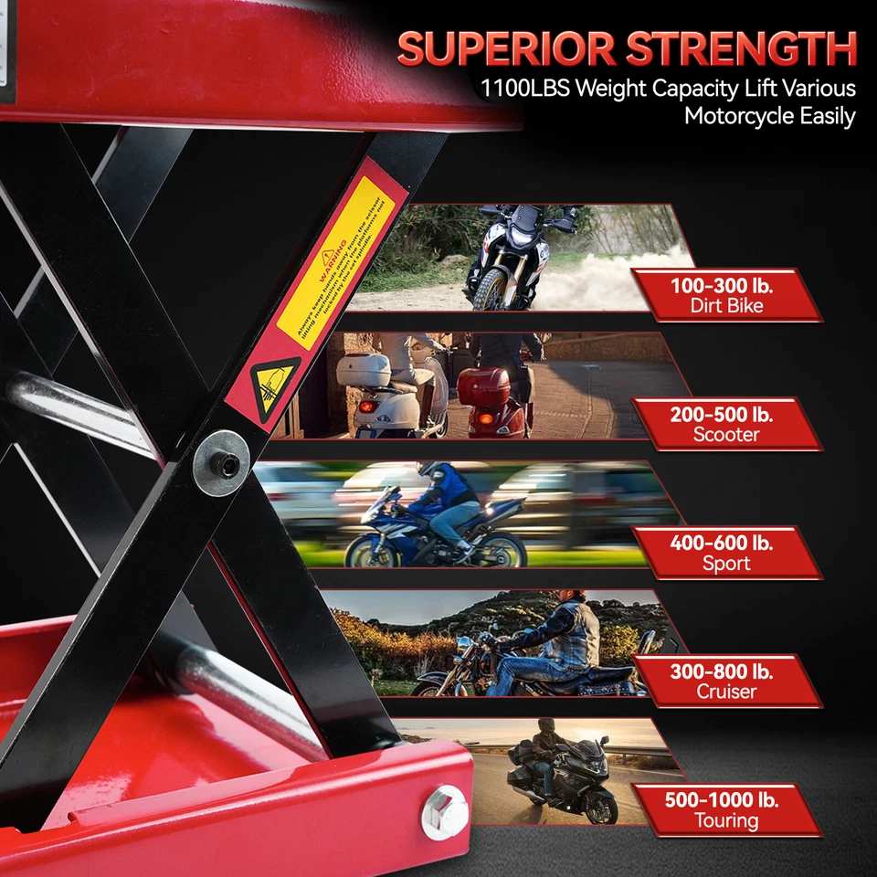 Heavy Duty Motorcycle 1100lb Scissor Jack Lift Wide Deck Hoist Stand ATV Bike . - Image 2 of 4