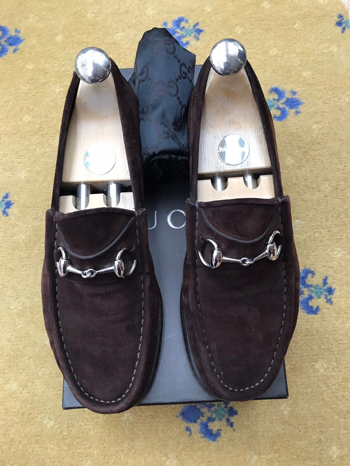 Mocassins Gucci chaussures daim marron argent boucle Horsebit homme UK 6 US 7 EU 40