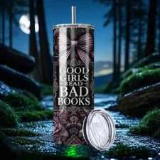 20oz Skinny Stainless Steel Insulated Tumbler Purple Gothic Good Girls Bad Books