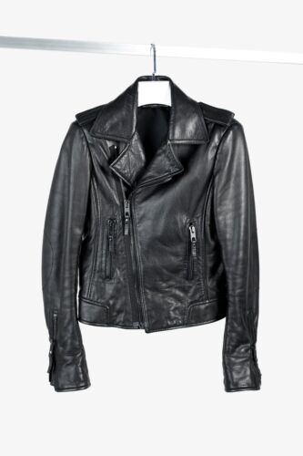 Balenciaga Black Lambskin-Leather Moto Jacket, Size M