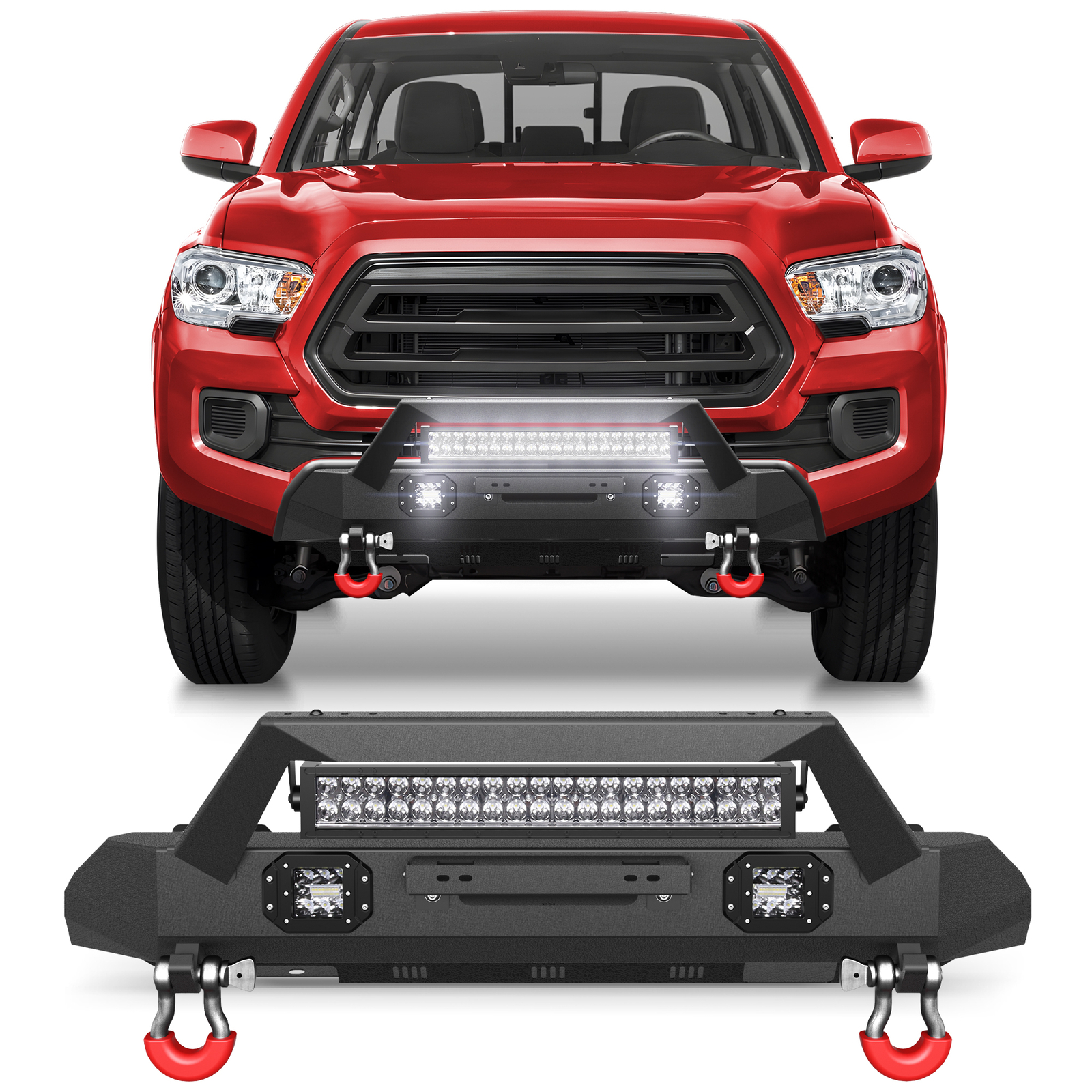 For 2016-2023 Toyota Tacoma Front/Rear Bumper w/Winch Plate &LED Lights Off-Road