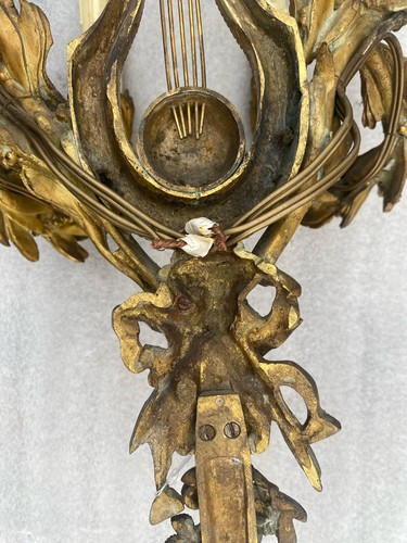 1890/1900′ Paire d’Appliques Style Louis 16 Bronze Doré D’ Aprés Gouthiere - Foto 10 di 12