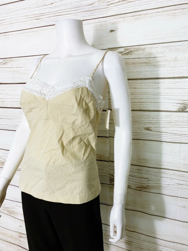 Top envolvente para mujer talla 13 beige a rayas acento de encaje elástico sin mangas cremallera trasera Foto 3 de 4