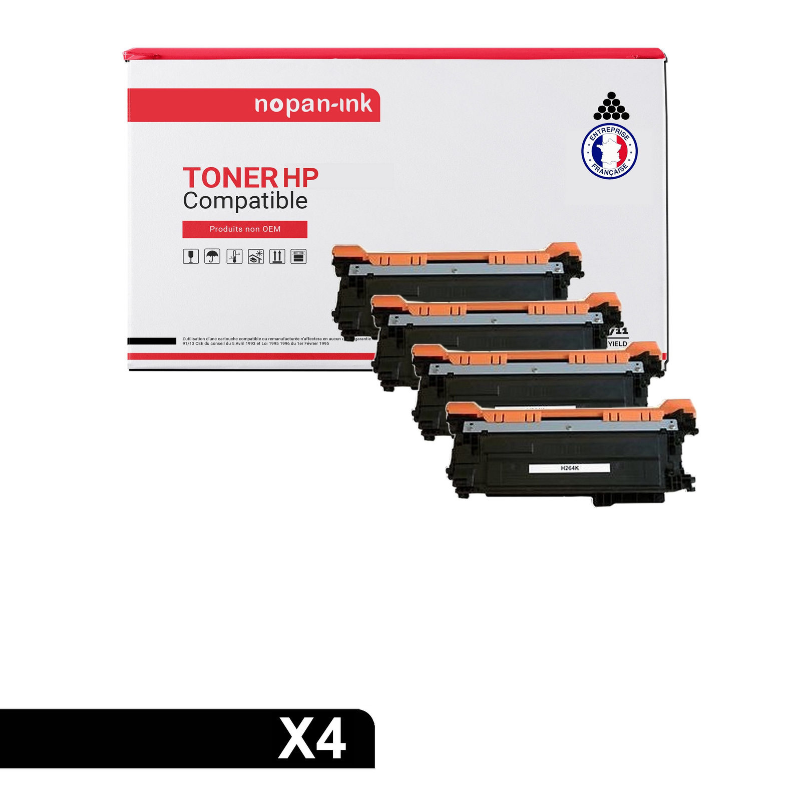 Toner CE264X 646X noir compatible HP pack 4 cartouches laser de rechange