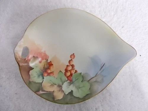 Vtg Weiman Germany Porcelain Hand Painted Leaves Berries Trinket Dish Bowl Plate