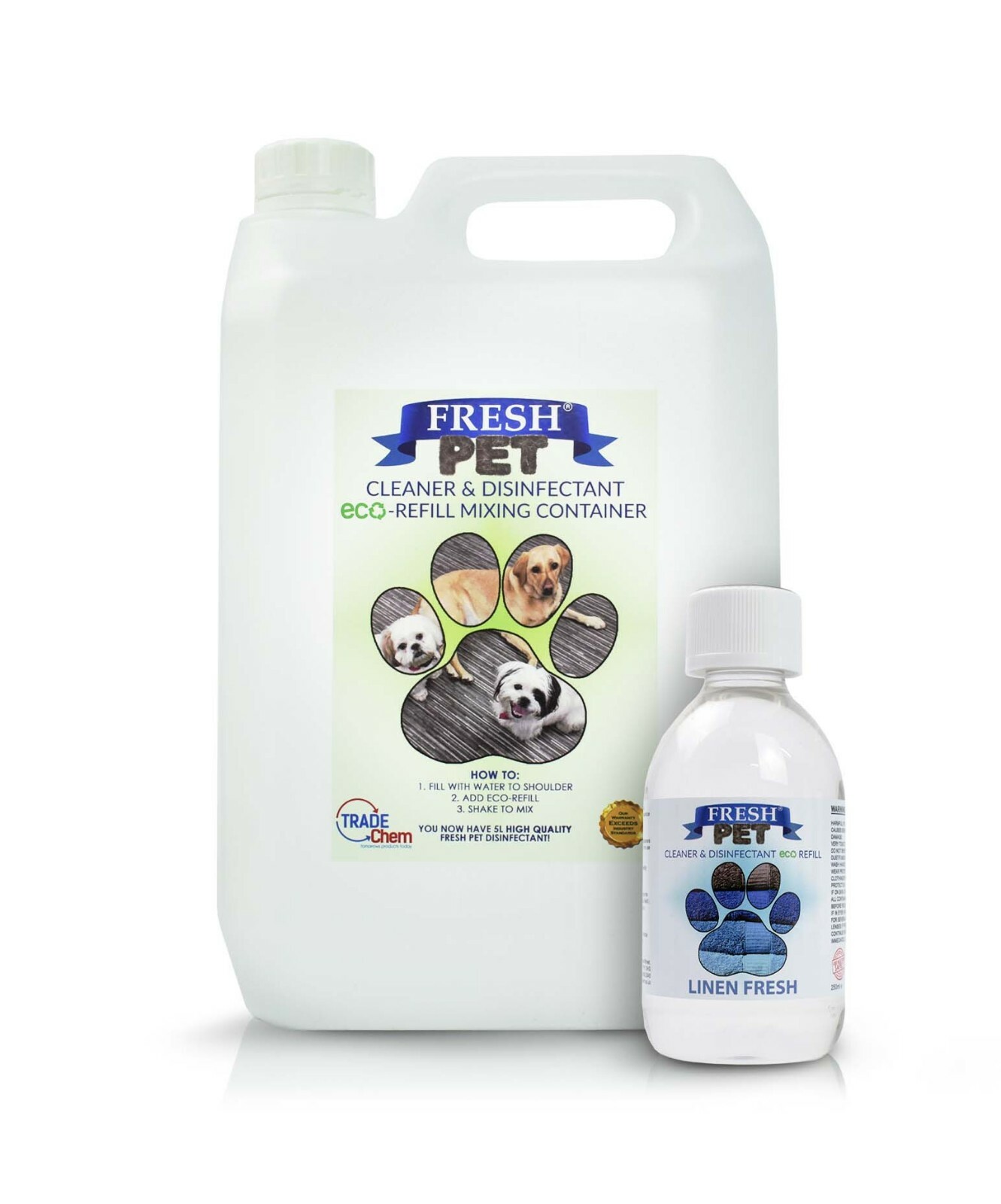 Kennel Cleaner Disinfectant 250 Eco With A 5L Empty Fresh Linen Fresh