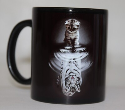 Kitten Transforming Into a Tiger- Dream Big- Black 11oz Coffee Mug