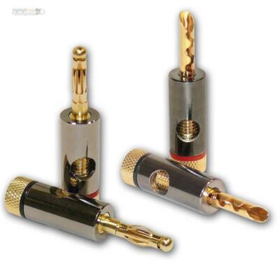 4er Set Bananenstecker vergoldet, Bananen Stecker, Banana, High-End Terminal