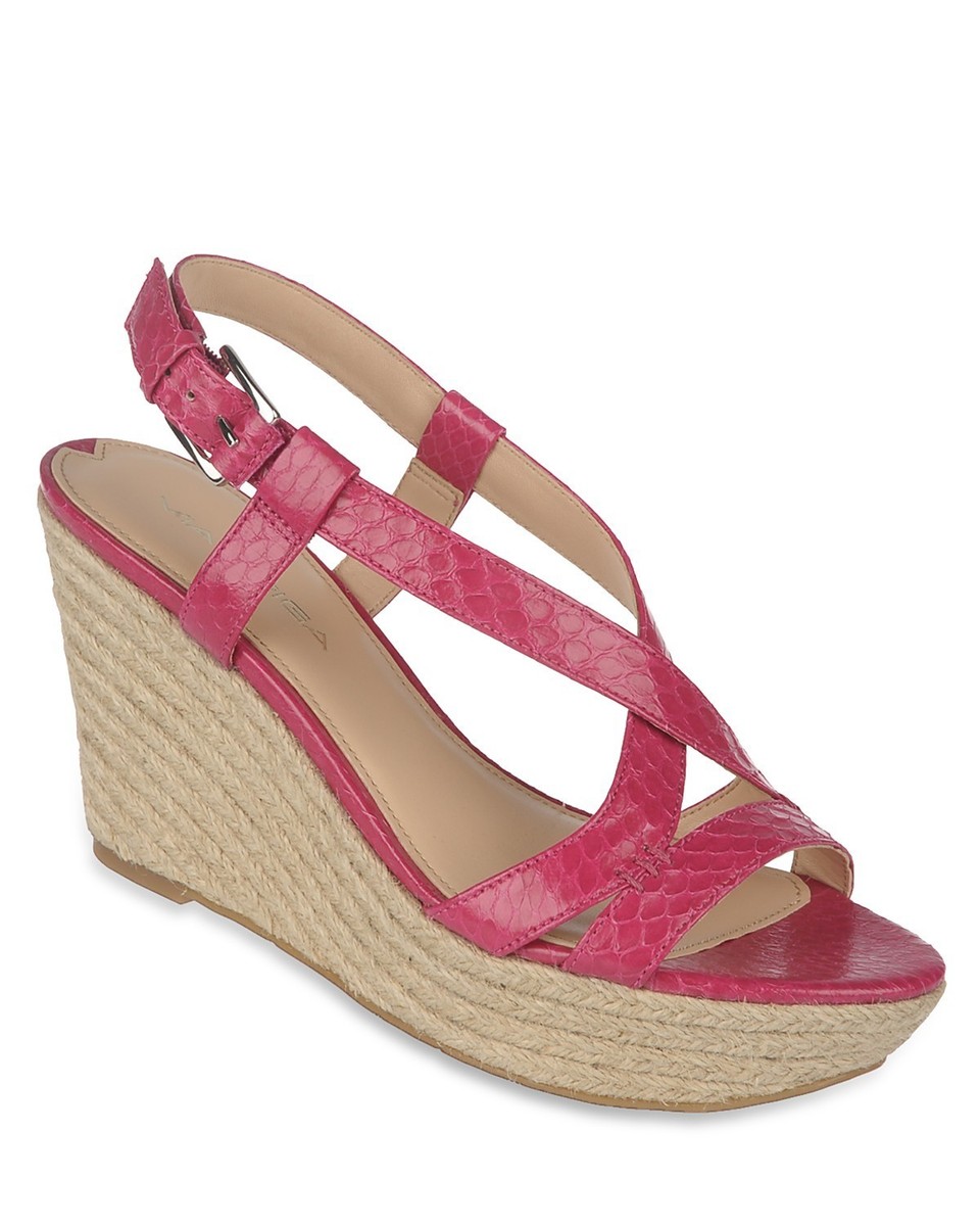NIB Via Spiga WENDY Dark Pink Leather Wedge Platform Espadrilles