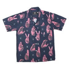 Uomo Blu Navy & Rosa Stampa Grafica Manica Corta Camicia L Casual Alla Moda