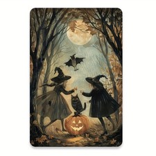 Halloween Metal Sign Vintage Witches Black Cat Pumpkin Aluminum Sign 8x12