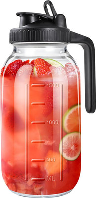 64Oz Glass Pitcher with Lid, 2 Quart Mason Jar Pitchers with Lid and Spout, Wide