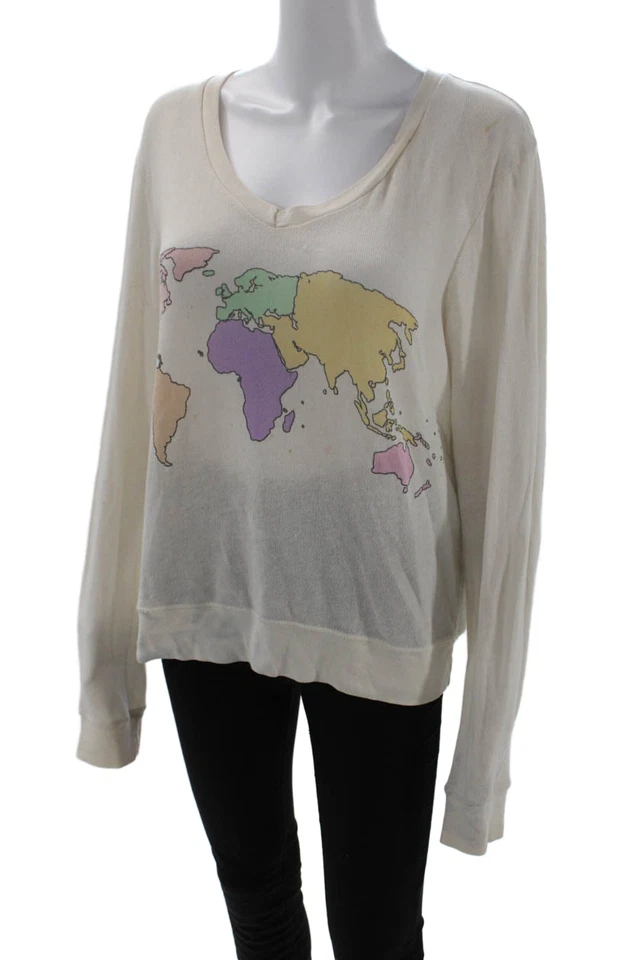 Wildfox, Womens Pullover Sweatshirt Beige Graphic Round Neck Long Sleeve Size M - Image 2 of 4