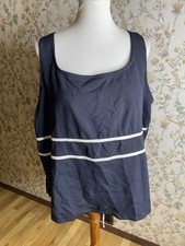 Lands' End Black White Stripe Square Neck Wireless Tankini Swim Suit Top 26W