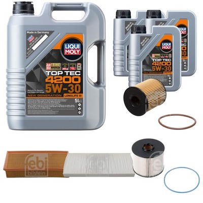 FEBI BILSTEIN Inspektionspaket 8L Liqui Moly Top Tec 4200 5W-30 für Citroën C8