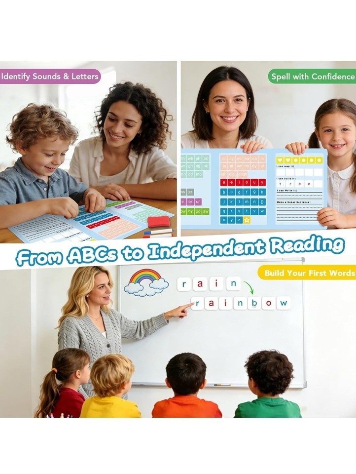 265PCS Phonics Magnetic Letter Tiles Set, Word Building Kit with Dry ...