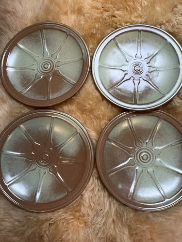4 Vintage Frankoma Pottery  Prairie Green Wagon Wheel Dessert Plates 6.5” BUYNOW
