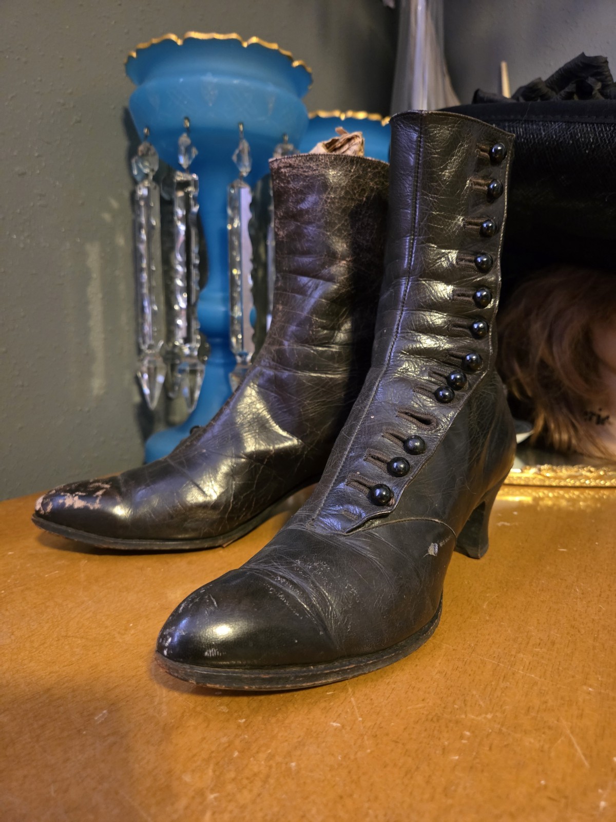 Black Edwardian Leather Button Boots - image 1