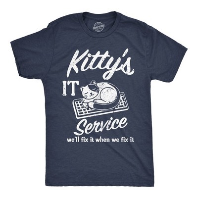 Mens Funny T Shirts Kittys IT Service Sarcastic Tech Joke Tee For Men