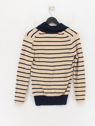 Tommy Hilfiger Damen Strickjacke S hellbraun gestreift Baumwolle mit Nylon V-Ausschnitt Cardigan - Bild 2 von 6