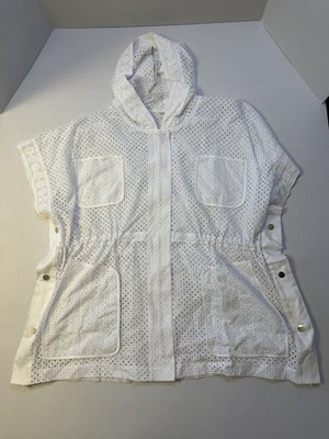 Chico's Zenergy Swim Cover-Up Hooded Full Zip Snaps Pockets Eyelet White Size 3