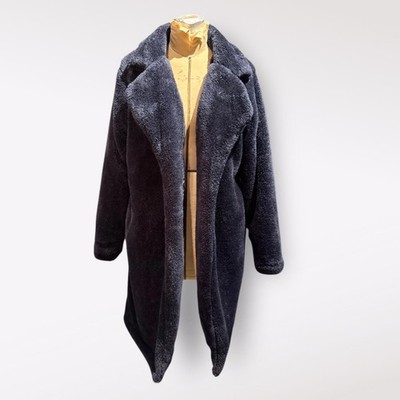 Angashion Dark Blue Long Plush Teddy Coat