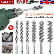 6 x Stainless Steel Wire Brush Drill Attachment Set Bore Brush Rust-Pipe Cleaner