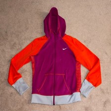 Nike Womens Medium Purple Orange Therma Fit Full Zip Up Hoodie Sweatshirt Stripe