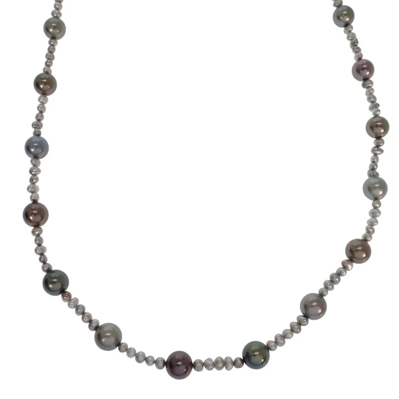 MIKIMOTO Black South Sea Pearl Necklace K18 White Gold Women's