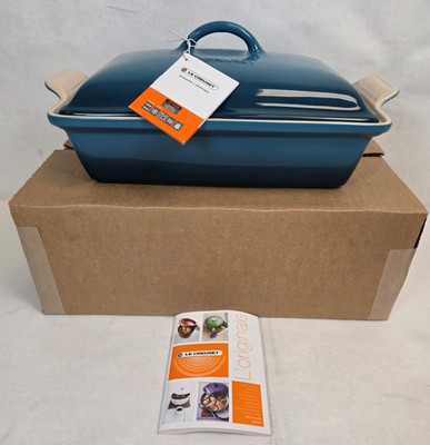 Le Creuset 4 qt. Heritage Covered Rectangle Dish Deep Teal Stoneware -NO BOX