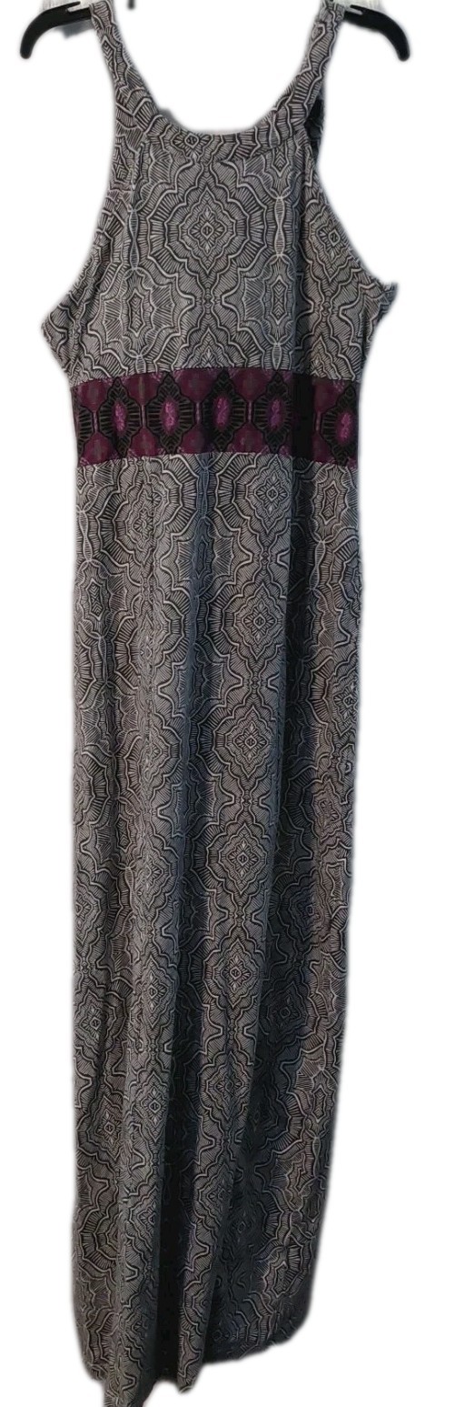 Prana Skye Maxi Dress Womens Medium Gray Purple Geometric Halter Strappy Boho
