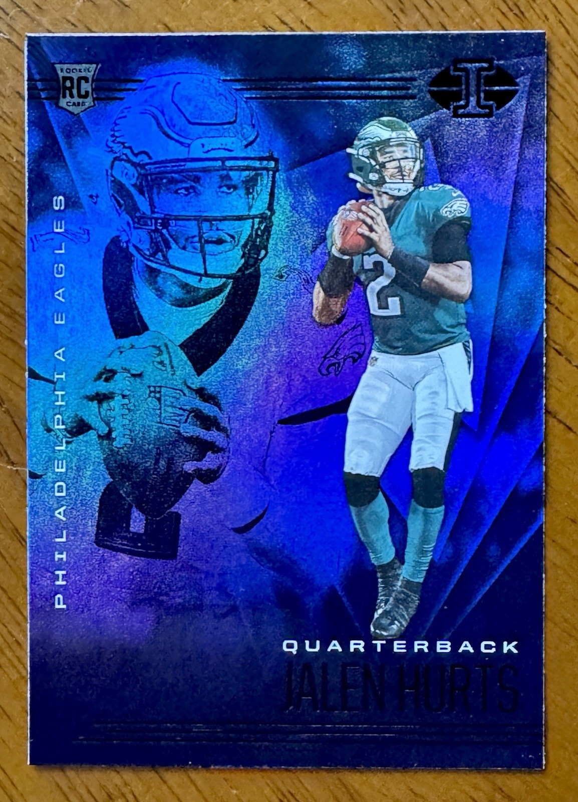2020 Panini Illusions #11 Jalen Hurts Rookie Card BLUE HOLO Trophy Coll Saphire