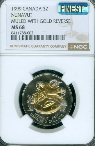 1999 CANADA $2 NUNAVUT MULED GOLD REVERSE NGC MS68 MAC FINEST & SPOTLESS POP-2