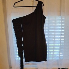 Fashion Nova Endorse Crush One Shoulder Fringe Ruched Black Mini Dress, Size 1X 