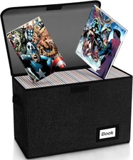 Comic Book Storage Box 15.8" X 7.8" X 11.8", Collapsible Holds 160-180 (Black)