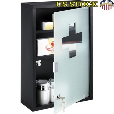Lockable Medicine Cabinet Wall Mount Storage First Aid Organizer 3 Shelves New