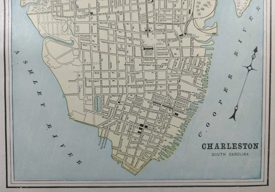 Mapa vintage 1900 Charleston South Carolina 11"x14" antiguo original CIUDADELA Foto 4 de 4